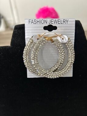 Fashion Jewelry Silver Crystal Pave Hoop Earrings